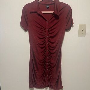 Elegant Burgundy Ruched Button-Down Top